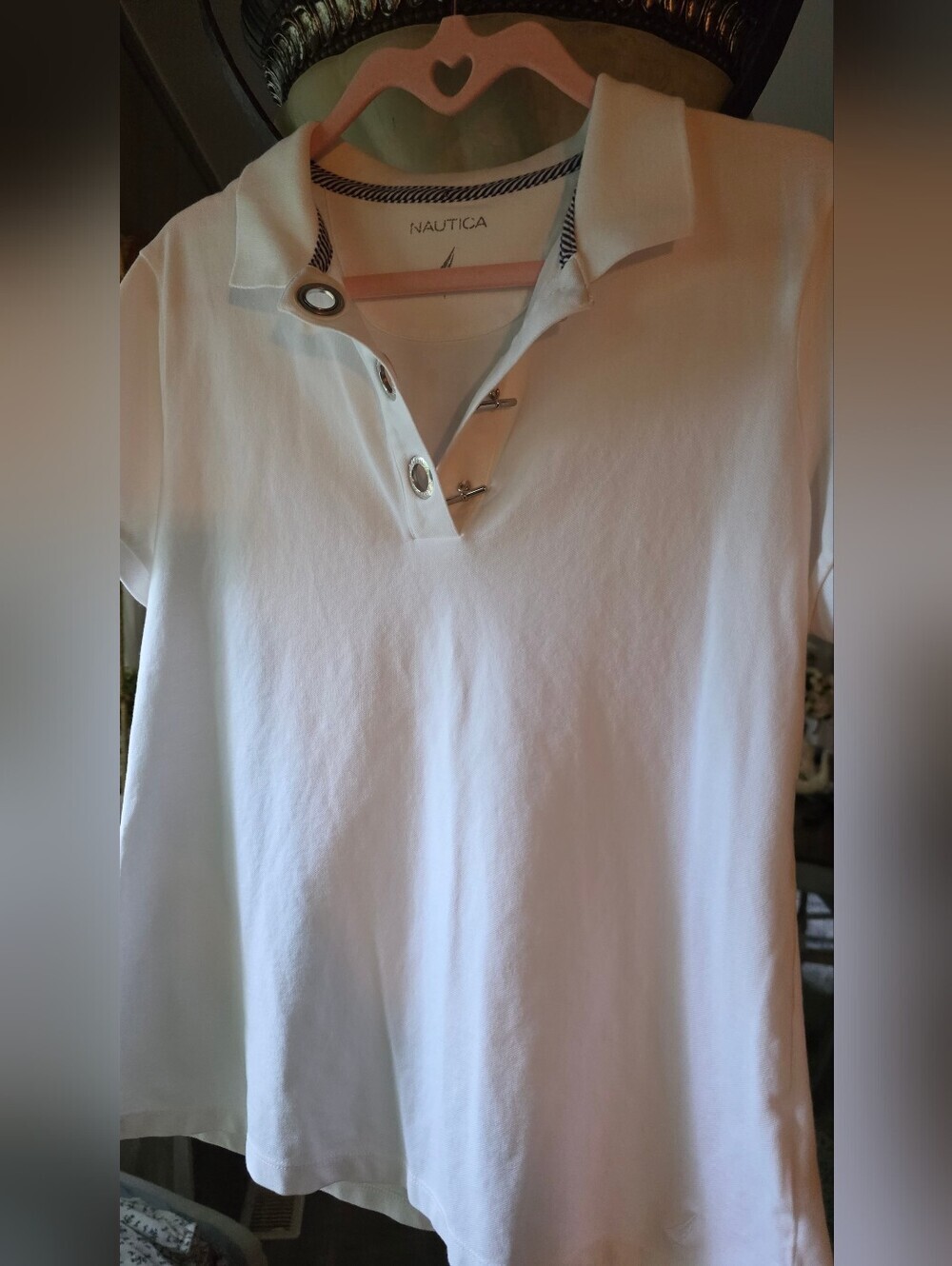 Nautica White Polo Top with Grommet Detail